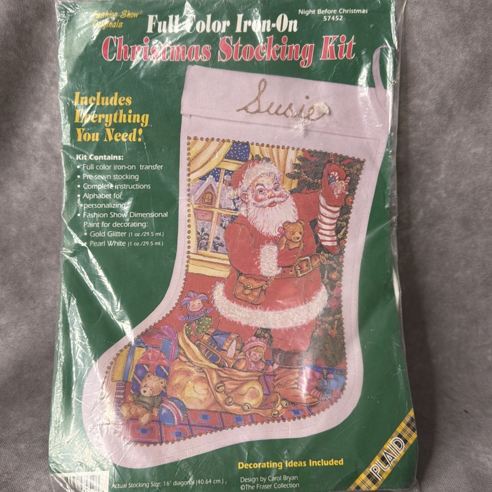 Full Color Iron On Christmas Stocking Kit Plaid Night Before Christmas  57452